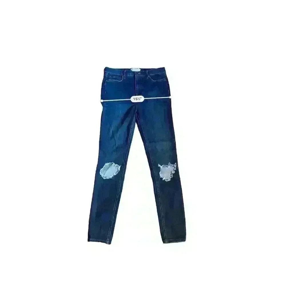 Free People Women's High Rise Skinny Jeans Size 29 Blue Ripped Knee - Picture 7 of 8